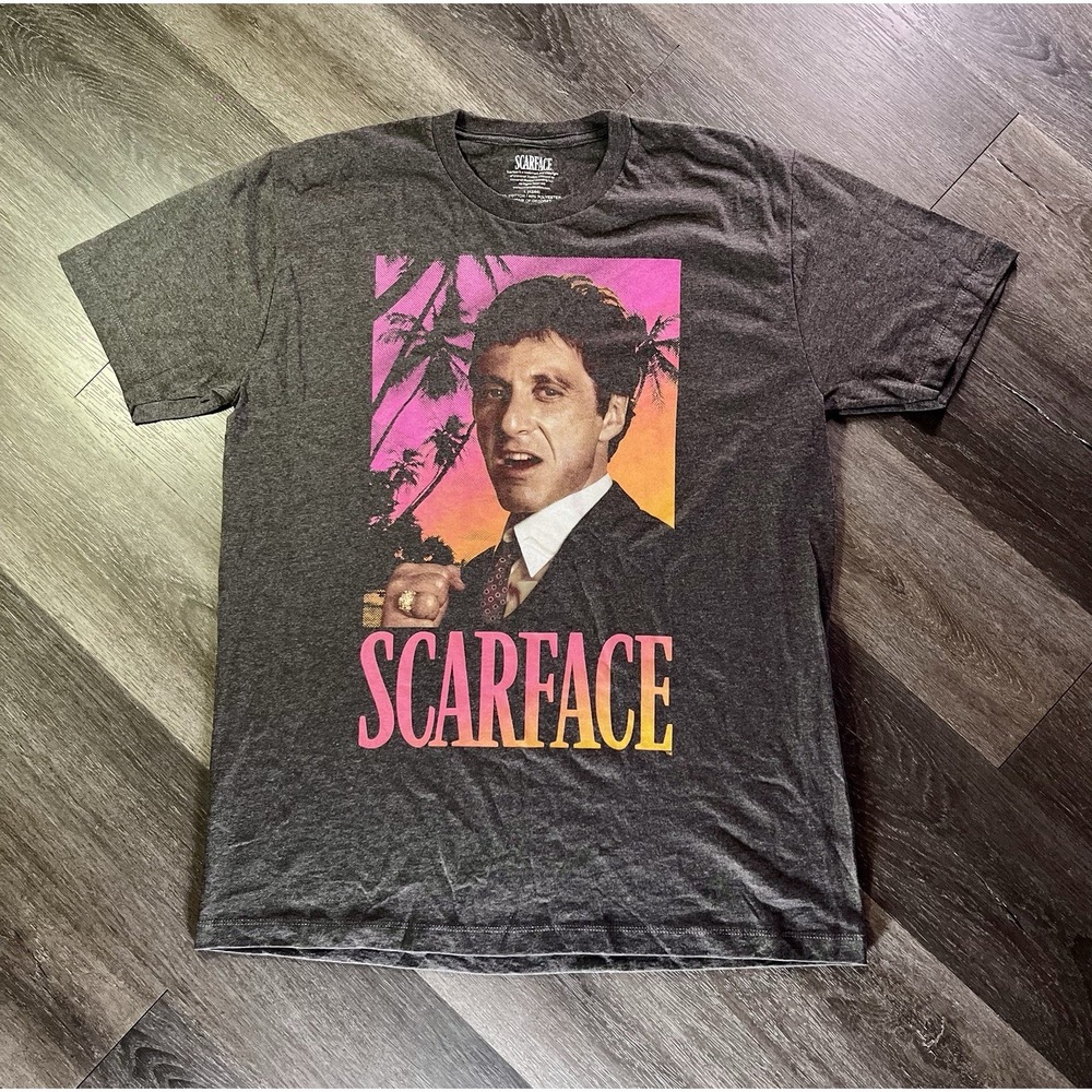 VINTAGE SCARFACE T SHIRT MEN SIZE L  TONY MONTANA MOVIE PROMO GRAPHIC 2000S